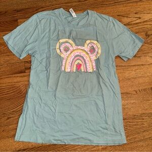 Medium Whimsical Rainbow Disney-Inspired Mickey Mouse Graphic Tee Leopard Print